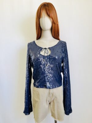Blusa azul marino de lentejuelas, Talla M