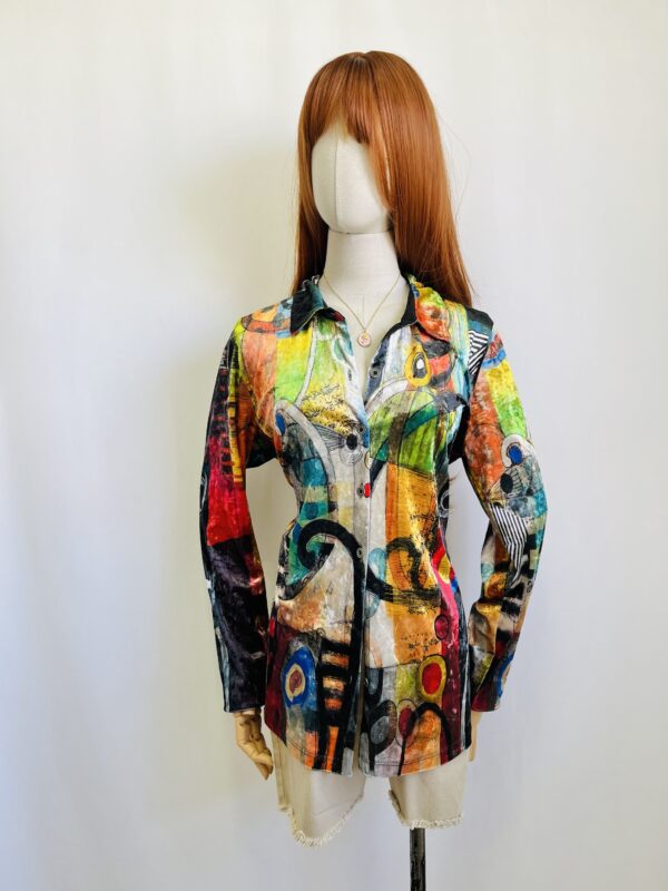 Camisa terciopelo estampado colorido, Talla L