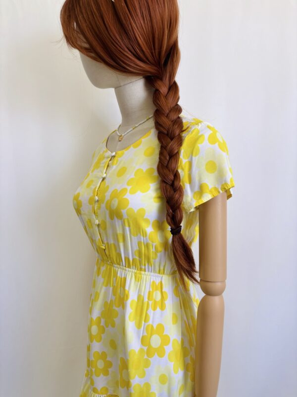 Vestido amarillo midi cintura fruncida, Talla S - Image 2