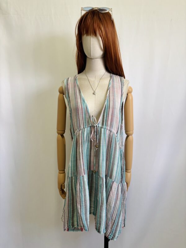 Vestido fresco azul con lineas, Talla M