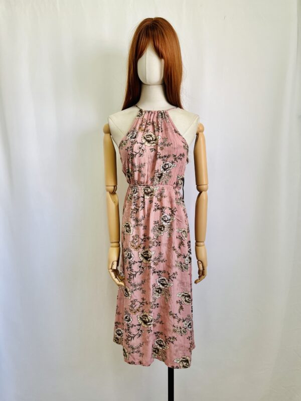 Vestido halter rosa floreado, Talla S