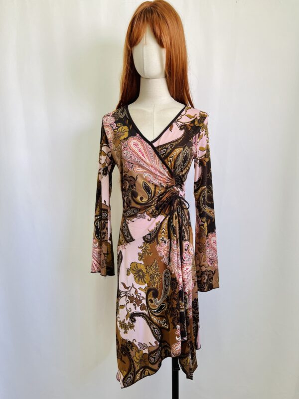 Vestido stretch rosa con café Talla S-M