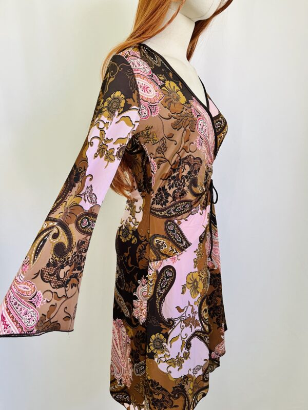 Vestido stretch rosa con café Talla S-M - Image 3
