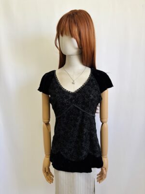 Blusa negra de seda y terciopelo, Talla S-M