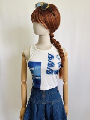 Tank top grafico azul y blanco, Talla S-M