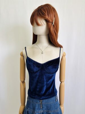 Top azul de terciopelo, Talla S-M