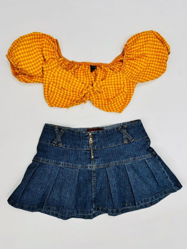 Top corto de cuadros naranja, Talla XXS-XS